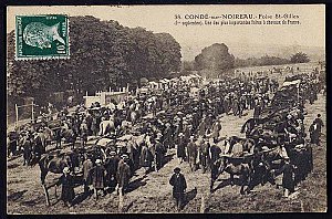 Archives du Calvados, 18FI171/106, foire Saint-Gilles de Condé-sur-Noireau, vers 1900, carte postale, 9 x 14 cm