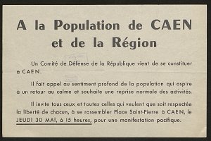 Tract pour la manifestation de soutien au Général de Gaulle © Archives du Calvados