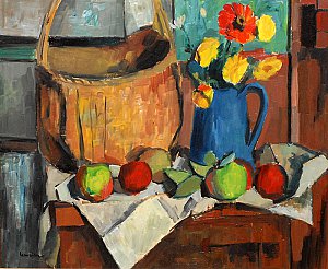 Panier, pommes et fleurs (1950)